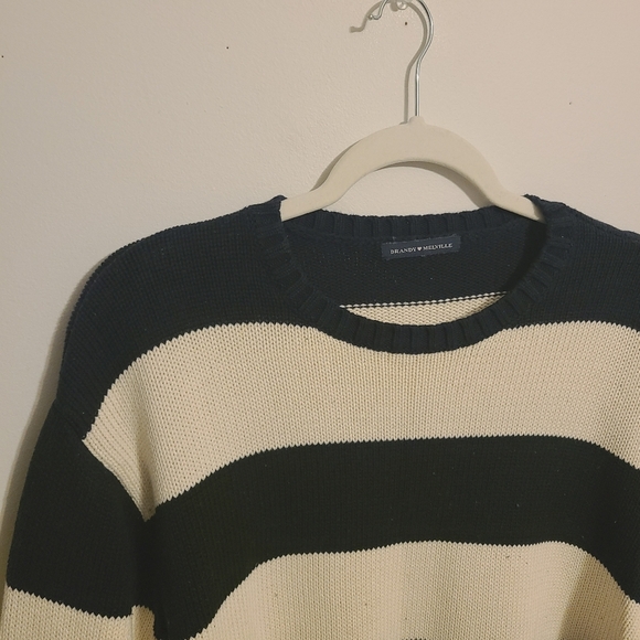 Brandy Melville | Women's Black and Cream Striped Crewneck Sweater (One Size) - Picture 3 of 12